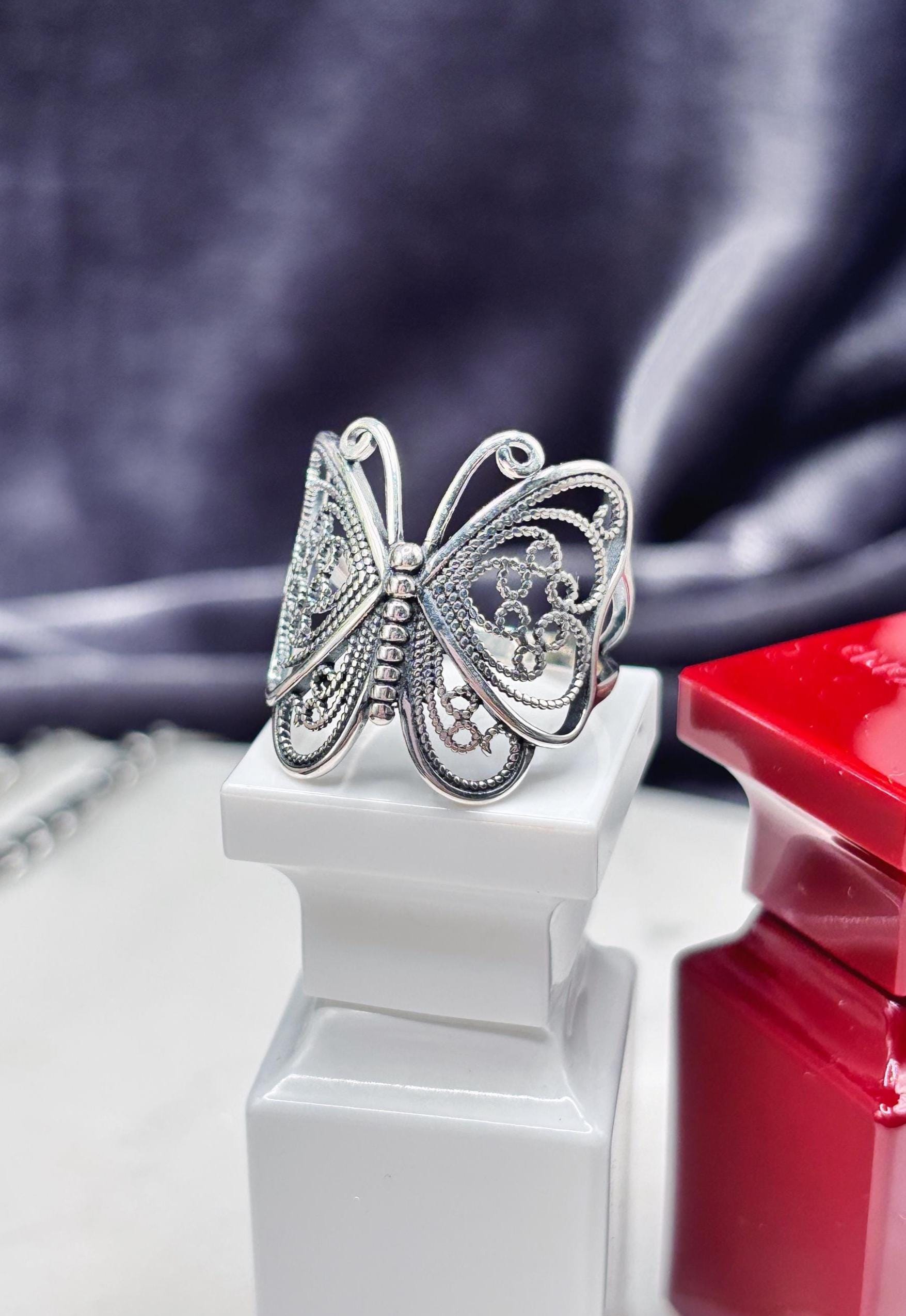 Handmade 925 Sterling Silver Butterfly Ring, Vintage Filigree Ring, Statement Butterfly Jewelry, Nature Inspired Ring, Gift for Her