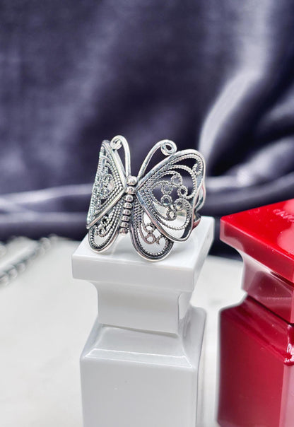Handmade 925 Sterling Silver Butterfly Ring, Vintage Filigree Ring, Statement Butterfly Jewelry, Nature Inspired Ring, Gift for Her