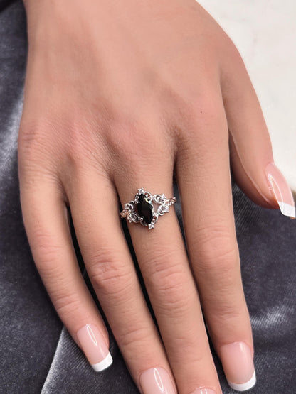 Handmade Black Onyx Ring 925 Sterling Silver, Marquise Cut Gothic Ring, Vintage Engagement Ring, Art Deco Statement Ring for Women