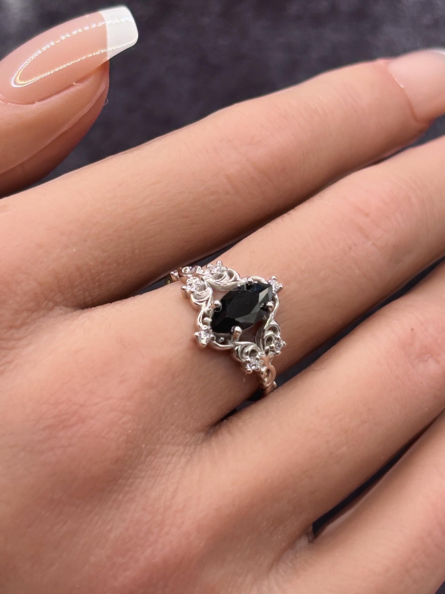 Handmade Black Onyx Ring 925 Sterling Silver, Marquise Cut Gothic Ring, Vintage Engagement Ring, Art Deco Statement Ring for Women