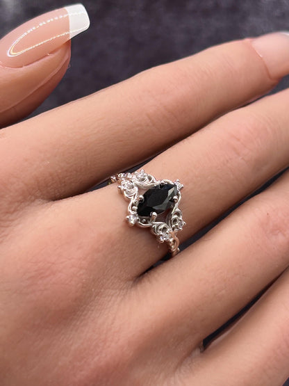 Handmade Black Onyx Ring 925 Sterling Silver, Marquise Cut Gothic Ring, Vintage Engagement Ring, Art Deco Statement Ring for Women