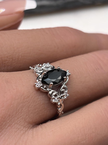 Handmade Black Onyx Ring 925 Sterling Silver, Marquise Cut Gothic Ring, Vintage Engagement Ring, Art Deco Statement Ring for Women