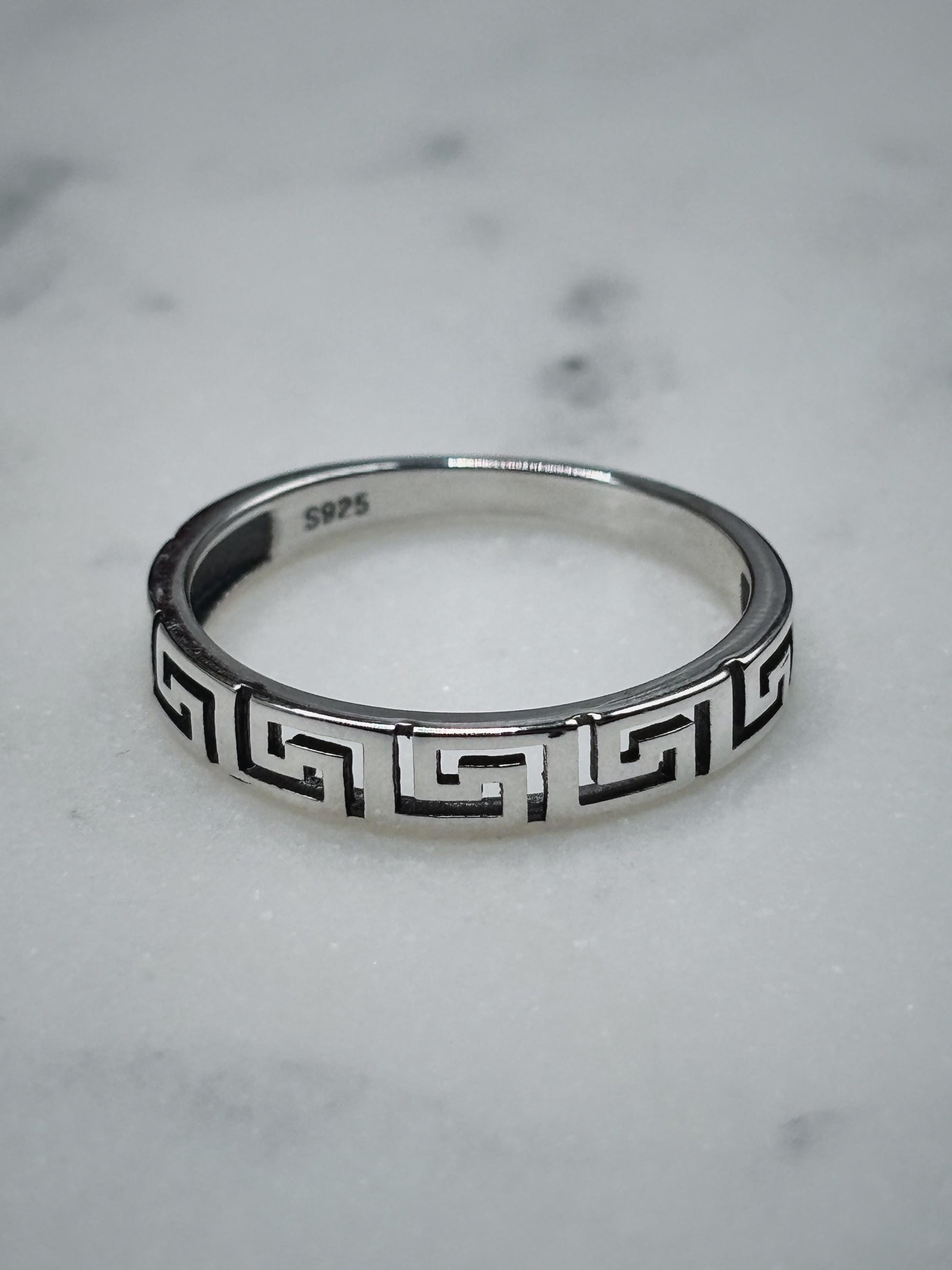 Greek Key Ring, Sterling Silver 925 Band, Minimalist Geometric Ring, Gold Plated Option, Stackable Everyday Jewelry