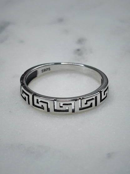 Greek Key Ring, Sterling Silver 925 Band, Minimalist Geometric Ring, Gold Plated Option, Stackable Everyday Jewelry