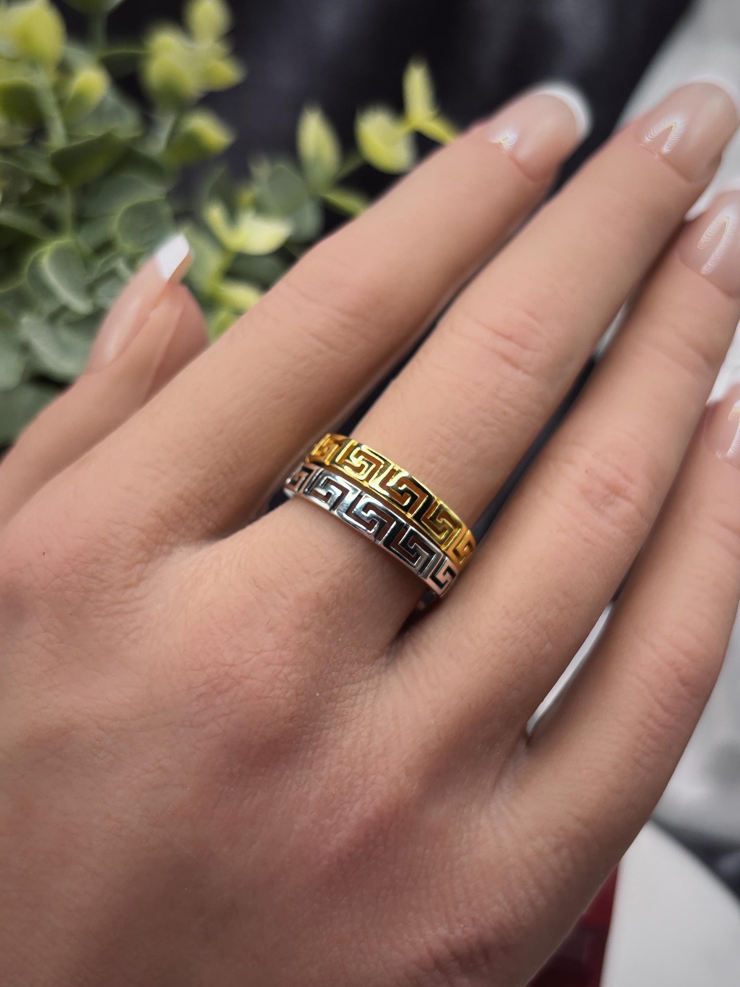 Greek Key Ring, Sterling Silver 925 Band, Minimalist Geometric Ring, Gold Plated Option, Stackable Everyday Jewelry