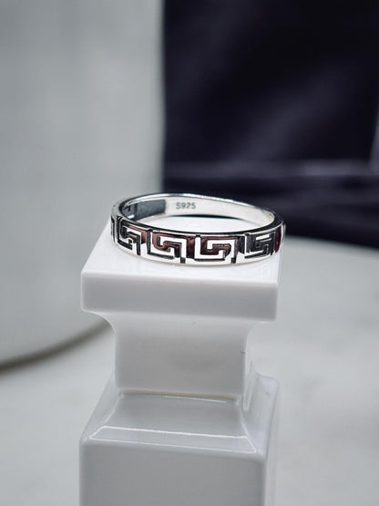 Greek Key Ring, Sterling Silver 925 Band, Minimalist Geometric Ring, Gold Plated Option, Stackable Everyday Jewelry