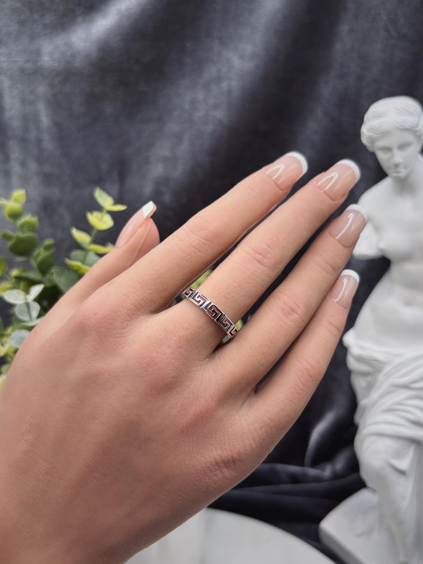 Greek Key Ring, Sterling Silver 925 Band, Minimalist Geometric Ring, Gold Plated Option, Stackable Everyday Jewelry