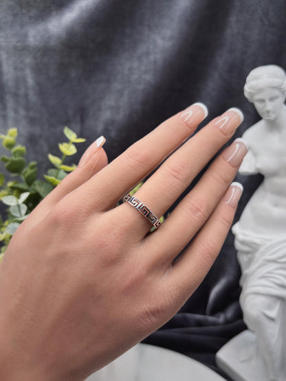 Greek Key Ring, Sterling Silver 925 Band, Minimalist Geometric Ring, Gold Plated Option, Stackable Everyday Jewelry