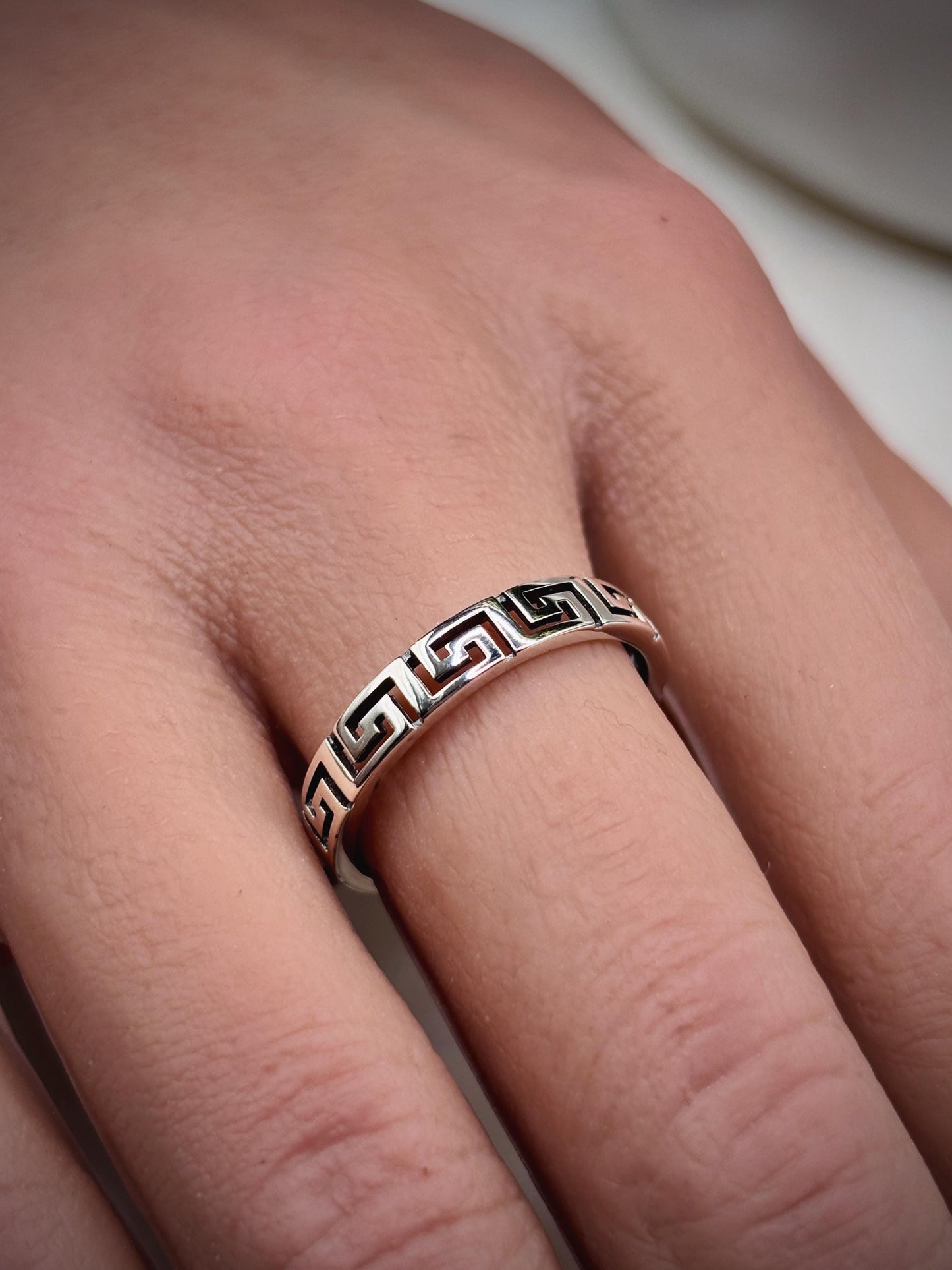 Greek Key Ring, Sterling Silver 925 Band, Minimalist Geometric Ring, Gold Plated Option, Stackable Everyday Jewelry