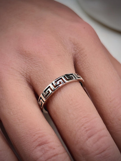 Greek Key Ring, Sterling Silver 925 Band, Minimalist Geometric Ring, Gold Plated Option, Stackable Everyday Jewelry