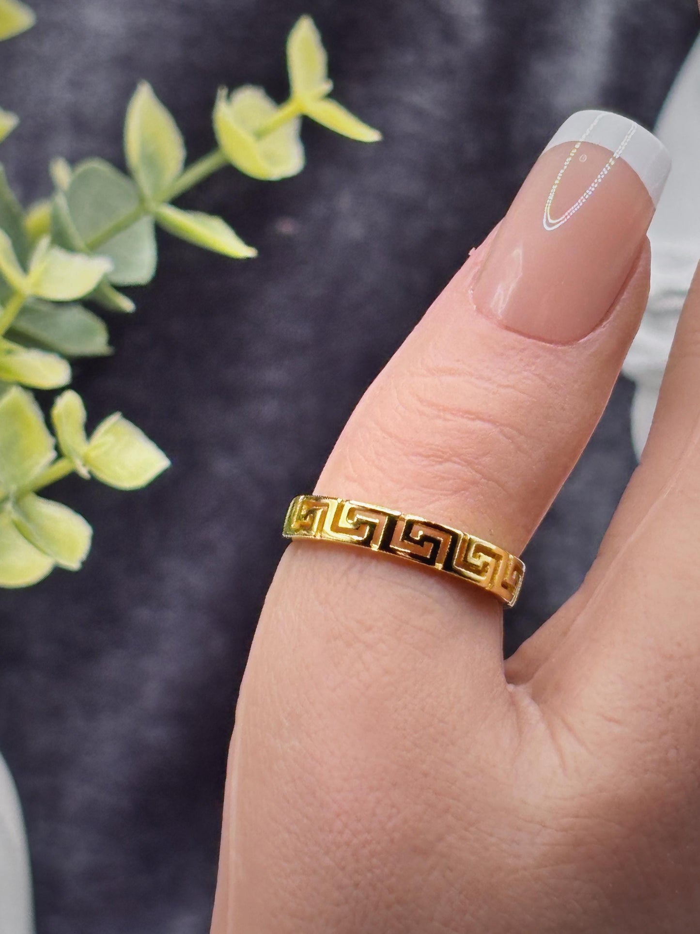 14k Gold Ring, Minimalist Greek Key Ring, Gift for Her, Geometric Ring for Women, Dainty Everyday Ring, Stackable Ring