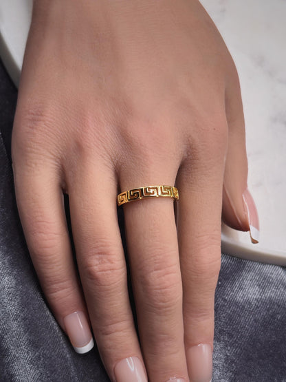 14k Gold Ring, Minimalist Greek Key Ring, Gift for Her, Geometric Ring for Women, Dainty Everyday Ring, Stackable Ring