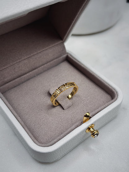 14k Gold Ring, Minimalist Greek Key Ring, Gift for Her, Geometric Ring for Women, Dainty Everyday Ring, Stackable Ring