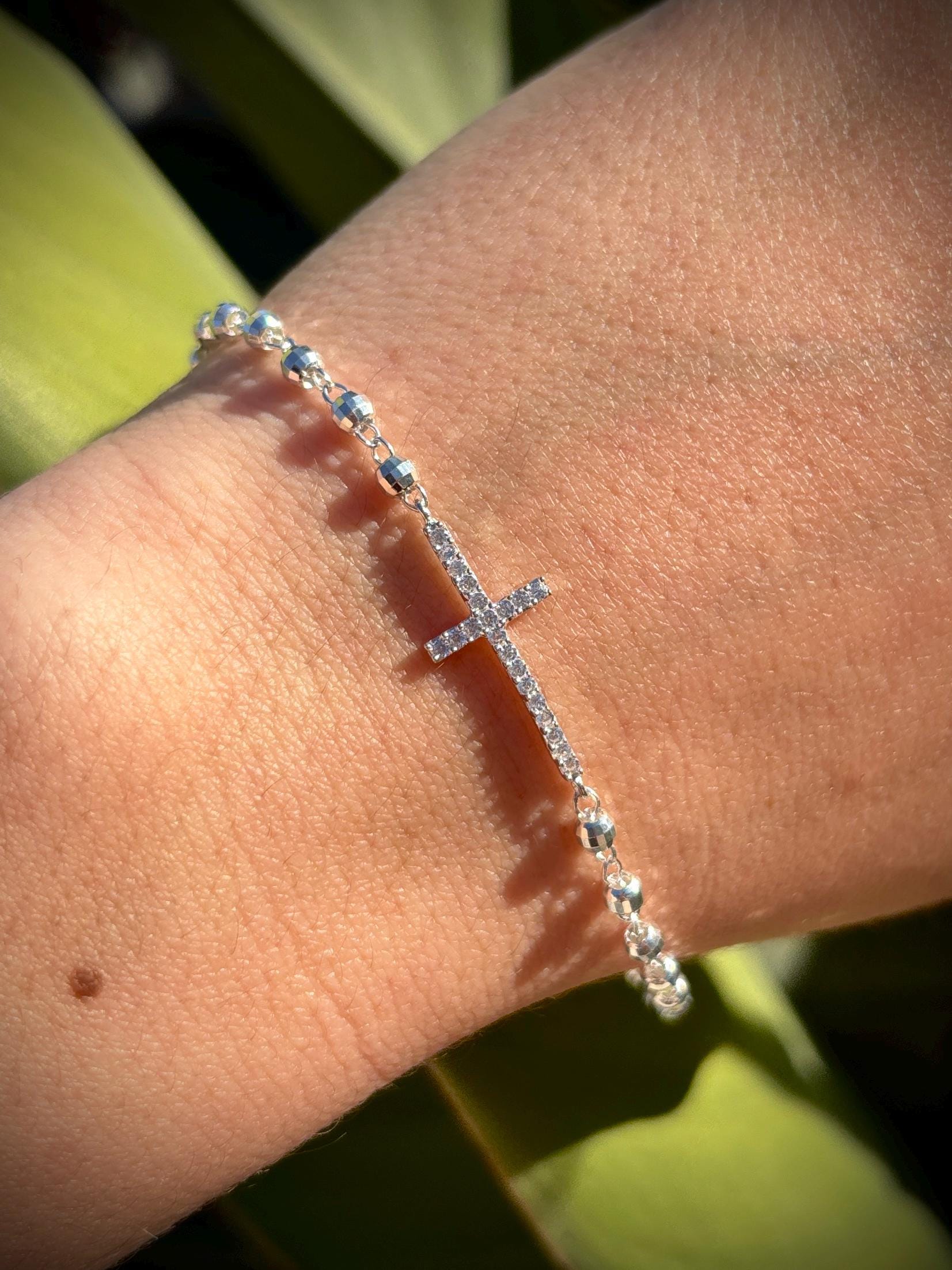 925 Sterling Silver Cross Bracelet 8 in, Christian Jewelry, Faith Bracelet for Women, Religious Gift, Dainty Catholic Cross, Minimalist