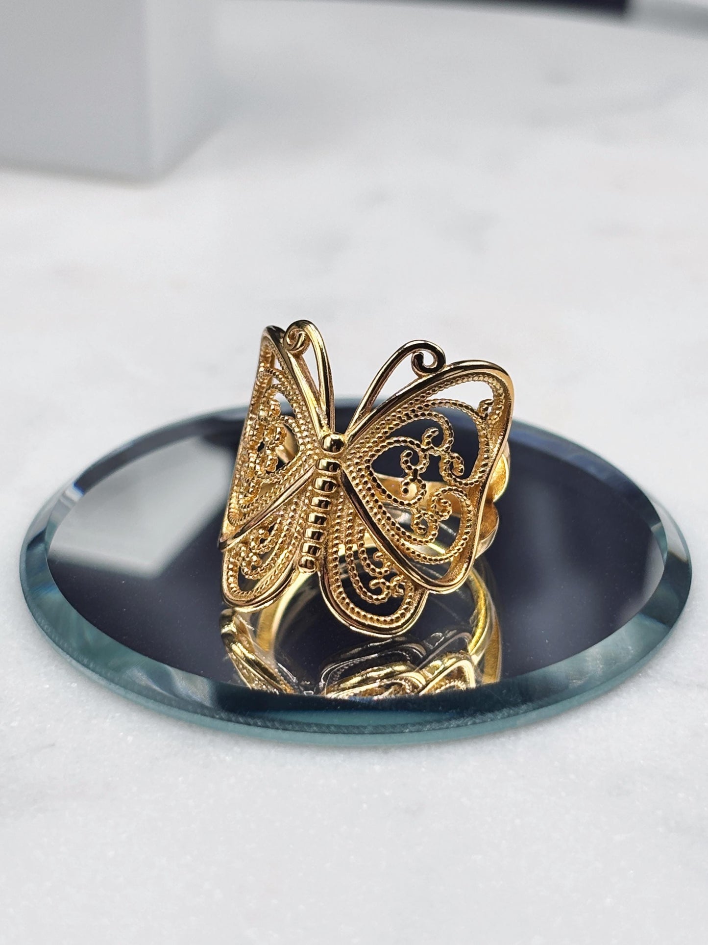 14k gold plated ring, filigree statement ring, minimalist gold ring, dainty nature ring, gift for her, handmade butterfly ring, silver