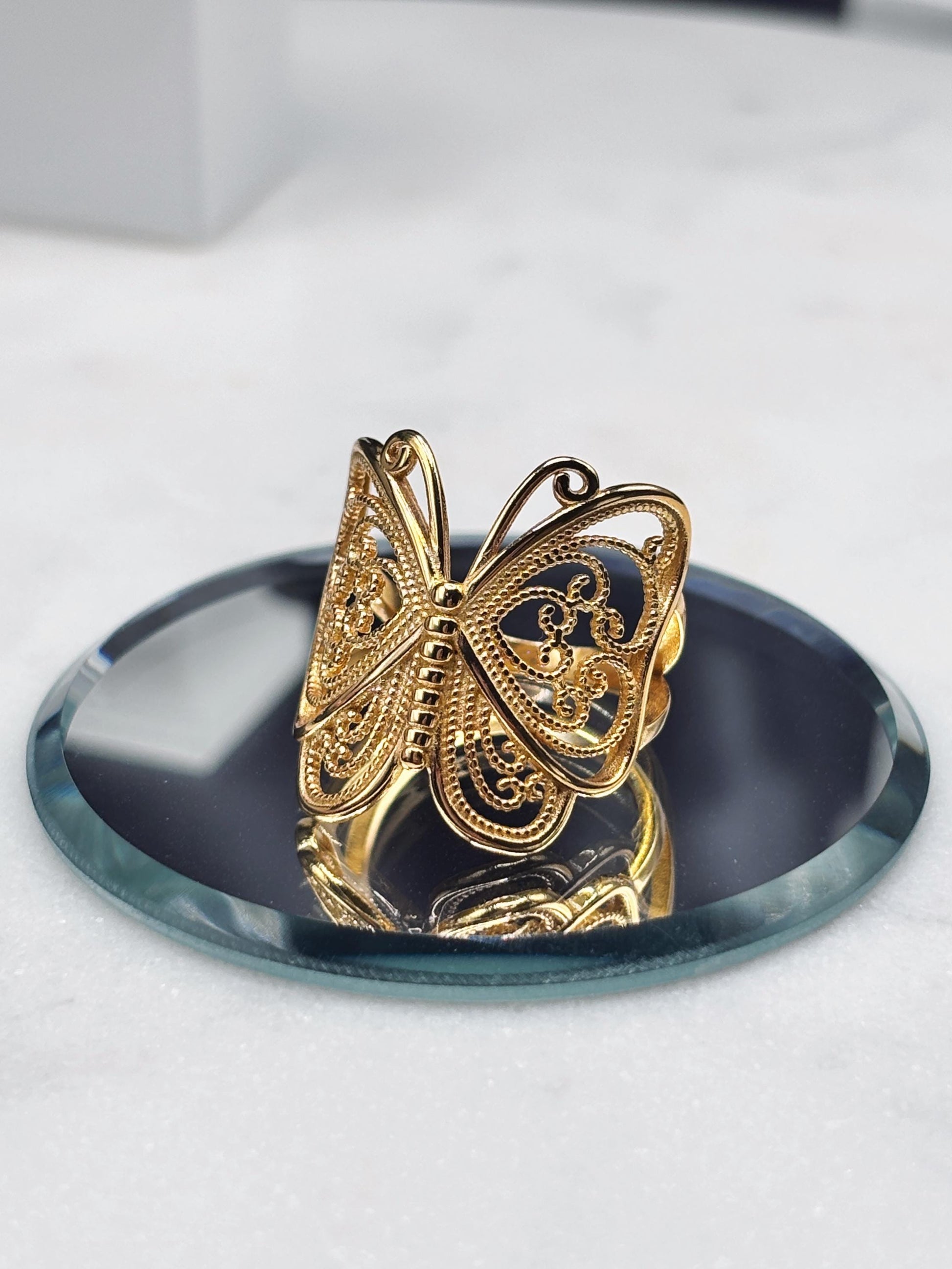 14k gold plated ring, filigree statement ring, minimalist gold ring, dainty nature ring, gift for her, handmade butterfly ring, silver