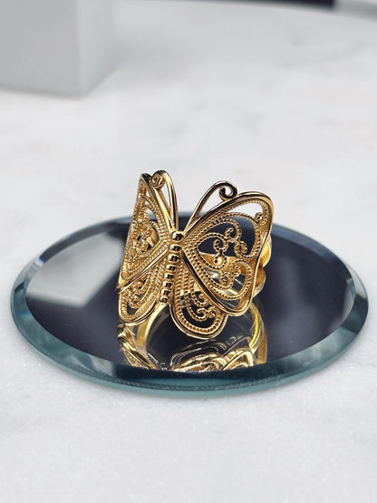 14k gold plated ring, filigree statement ring, minimalist gold ring, dainty nature ring, gift for her, handmade butterfly ring, silver