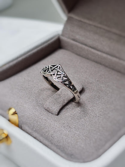 Sterling Silver Handmade Celtic Star Ring, Woven Knot Band, Minimalist Eternity Ring, Unisex Silver Jewelry, Gothic Vintage Style Ring