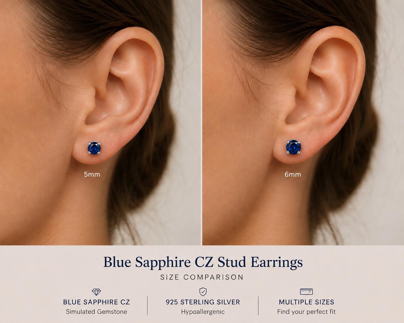Blue Sapphire CZ Stud Earrings, 925 Sterling Silver Earrings, Sapphire Studs, Simulated Sapphire Jewelry, Minimalist Earrings Gift for Her