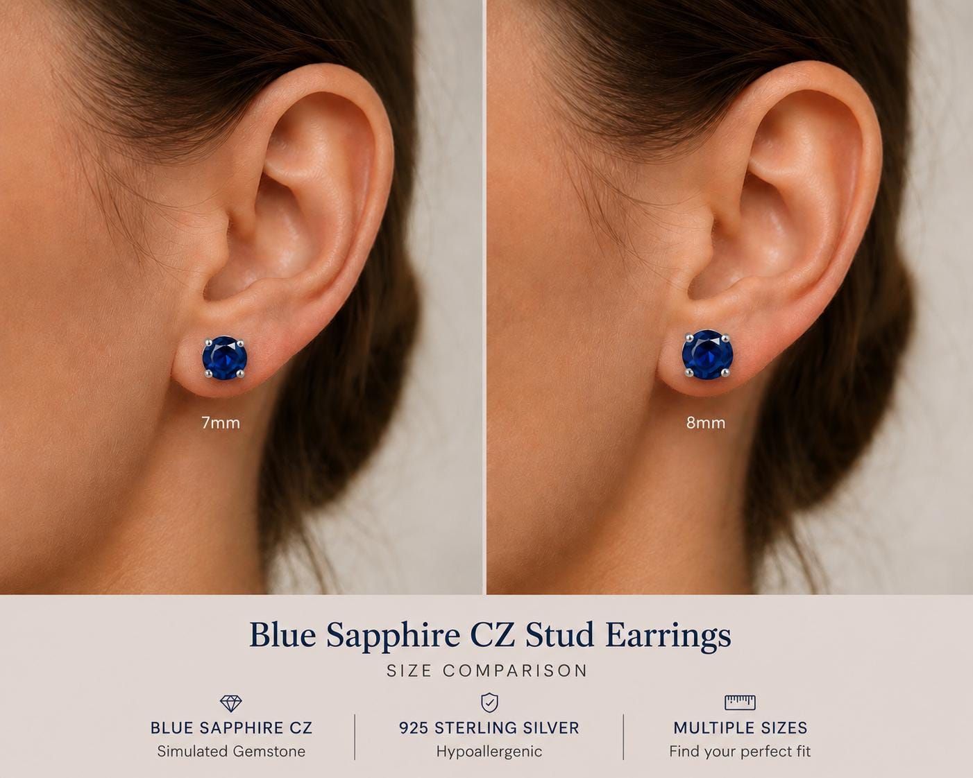 Blue Sapphire CZ Stud Earrings, 925 Sterling Silver Earrings, Sapphire Studs, Simulated Sapphire Jewelry, Minimalist Earrings Gift for Her