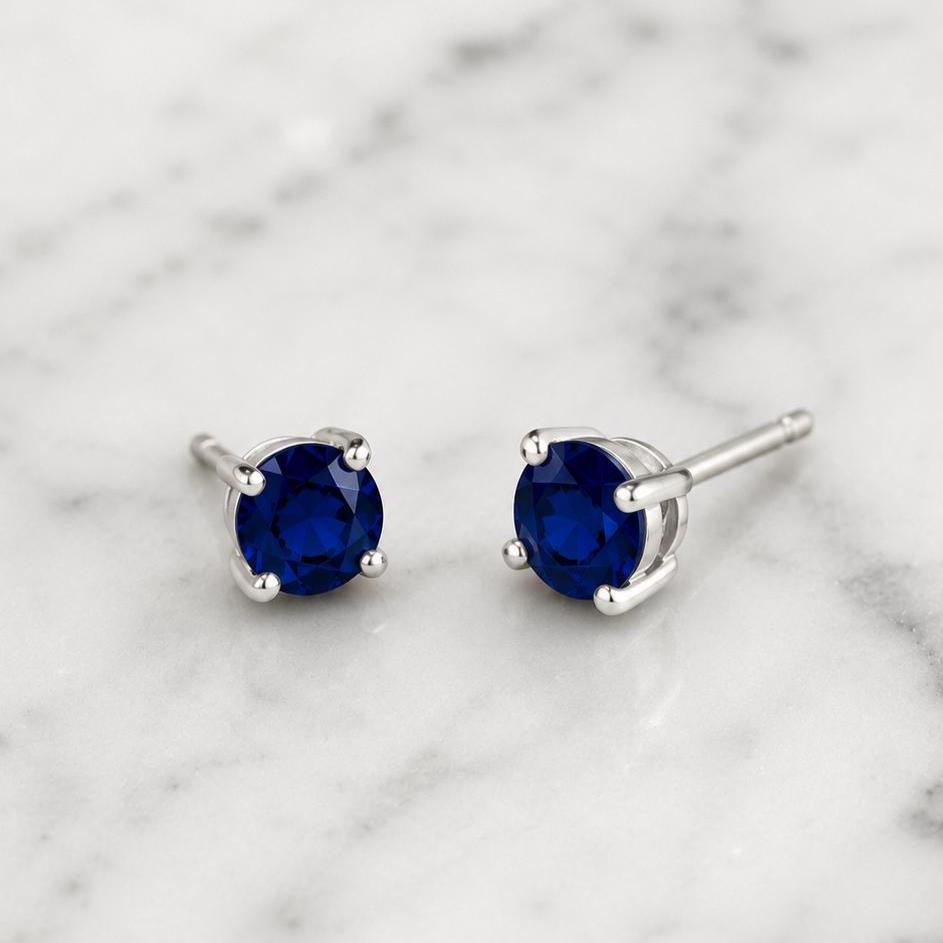 Blue Sapphire CZ Stud Earrings, 925 Sterling Silver Earrings, Sapphire Studs, Simulated Sapphire Jewelry, Minimalist Earrings Gift for Her