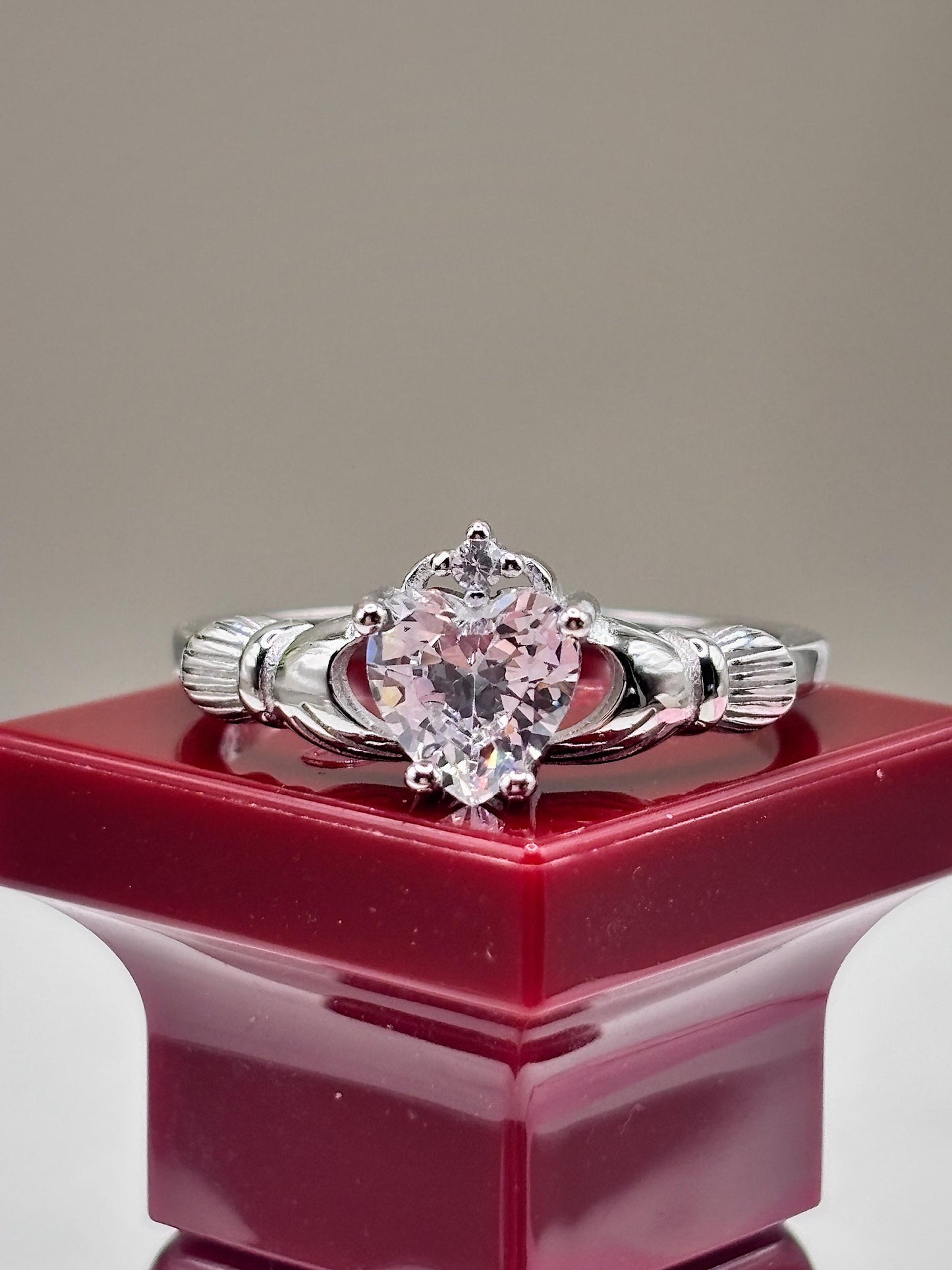 925 Sterling Silver Irish Promise Claddagh Ring, CZ Simulated Diamond Heart Ring, Minimalist Engagement Ring for Her