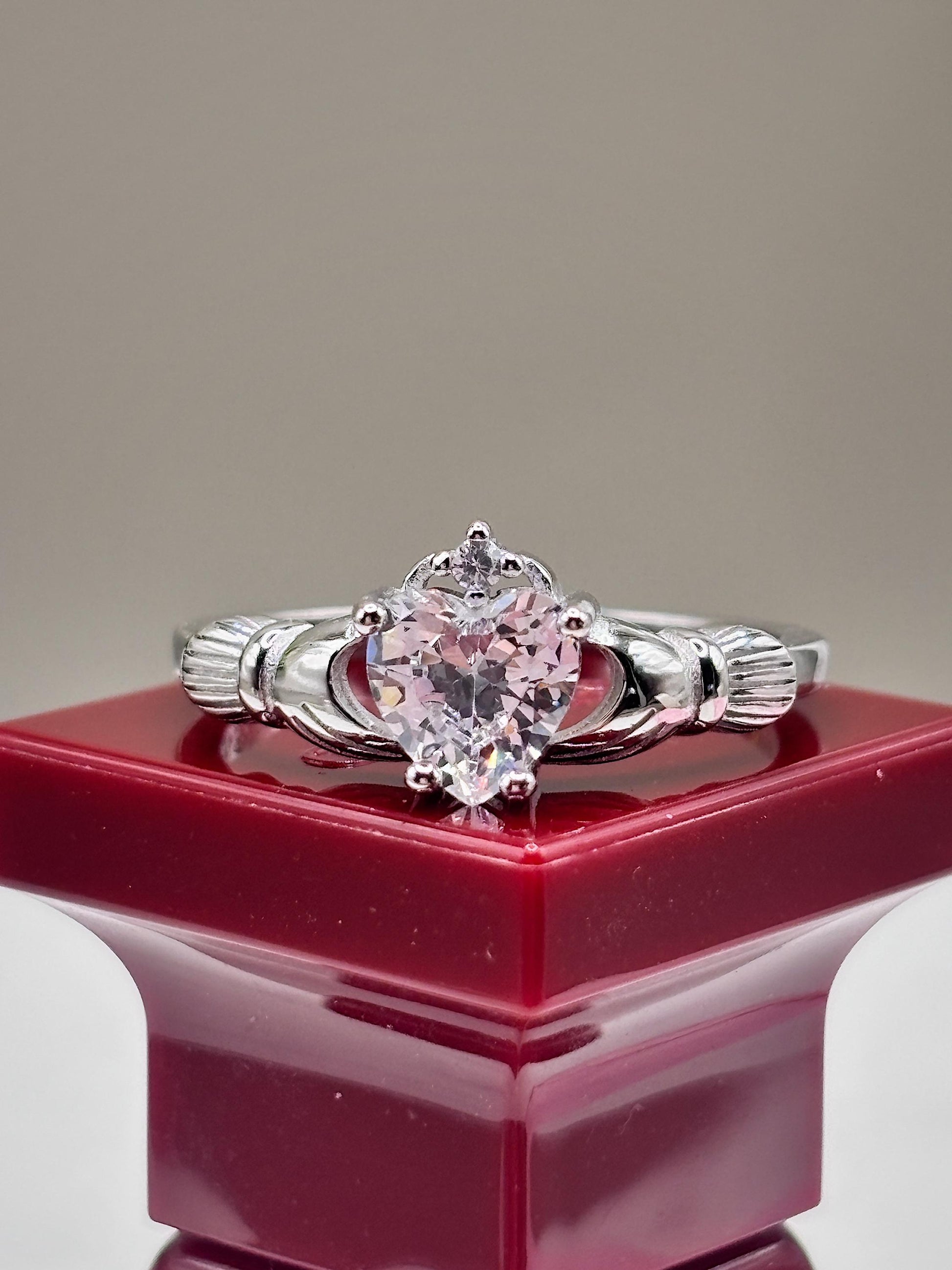 925 Sterling Silver Irish Promise Claddagh Ring, CZ Simulated Diamond Heart Ring, Minimalist Engagement Ring for Her