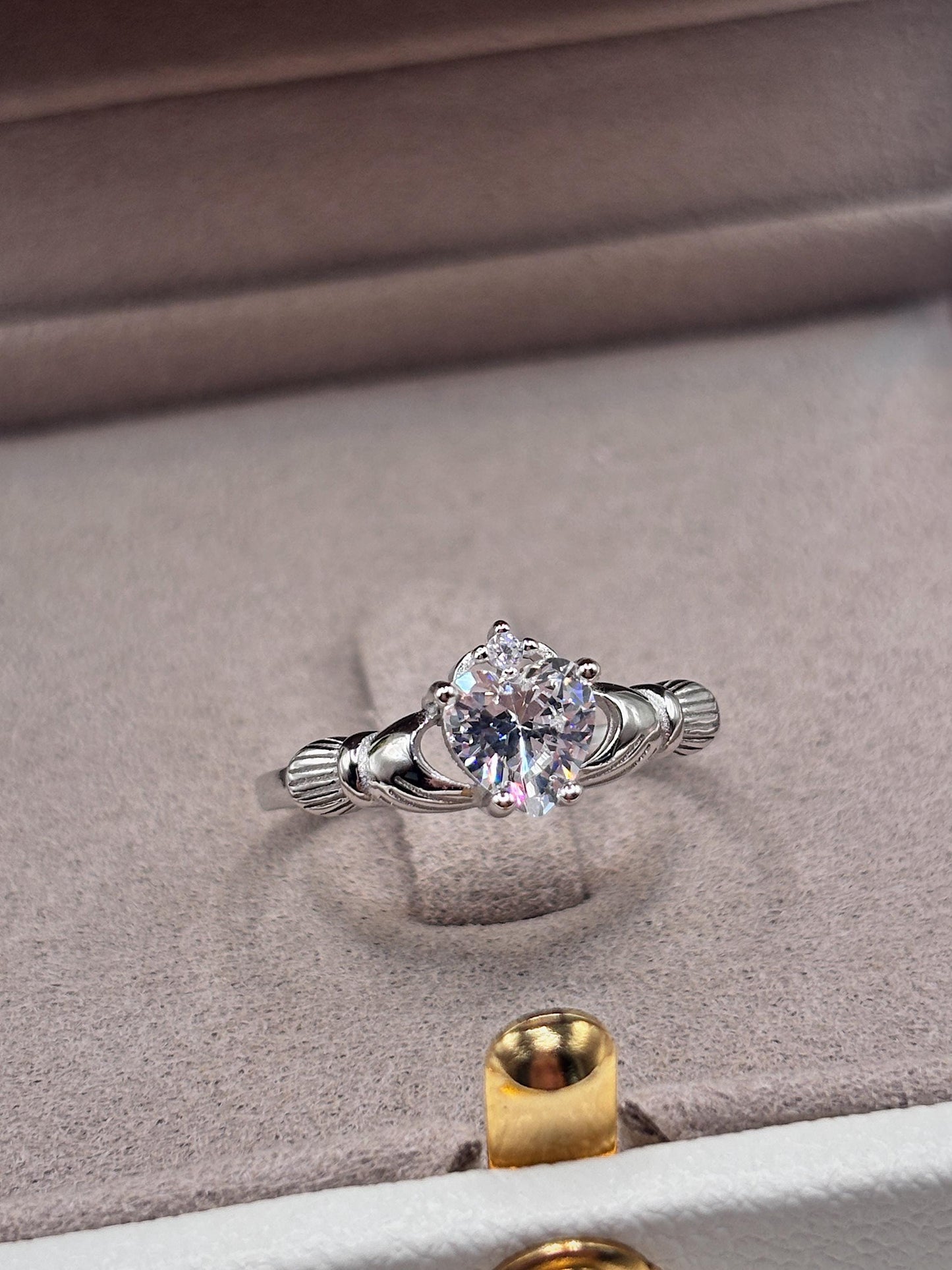 925 Sterling Silver Irish Promise Claddagh Ring, CZ Simulated Diamond Heart Ring, Minimalist Engagement Ring for Her