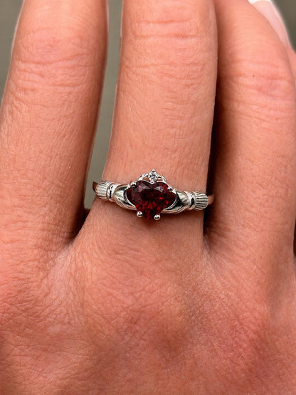 Vintage Heart Ring in 925 Sterling Silver, Heart CZ Ring, Irish Claddagh Inspired Ring, Promise Ring, Birthstone Ring for Her