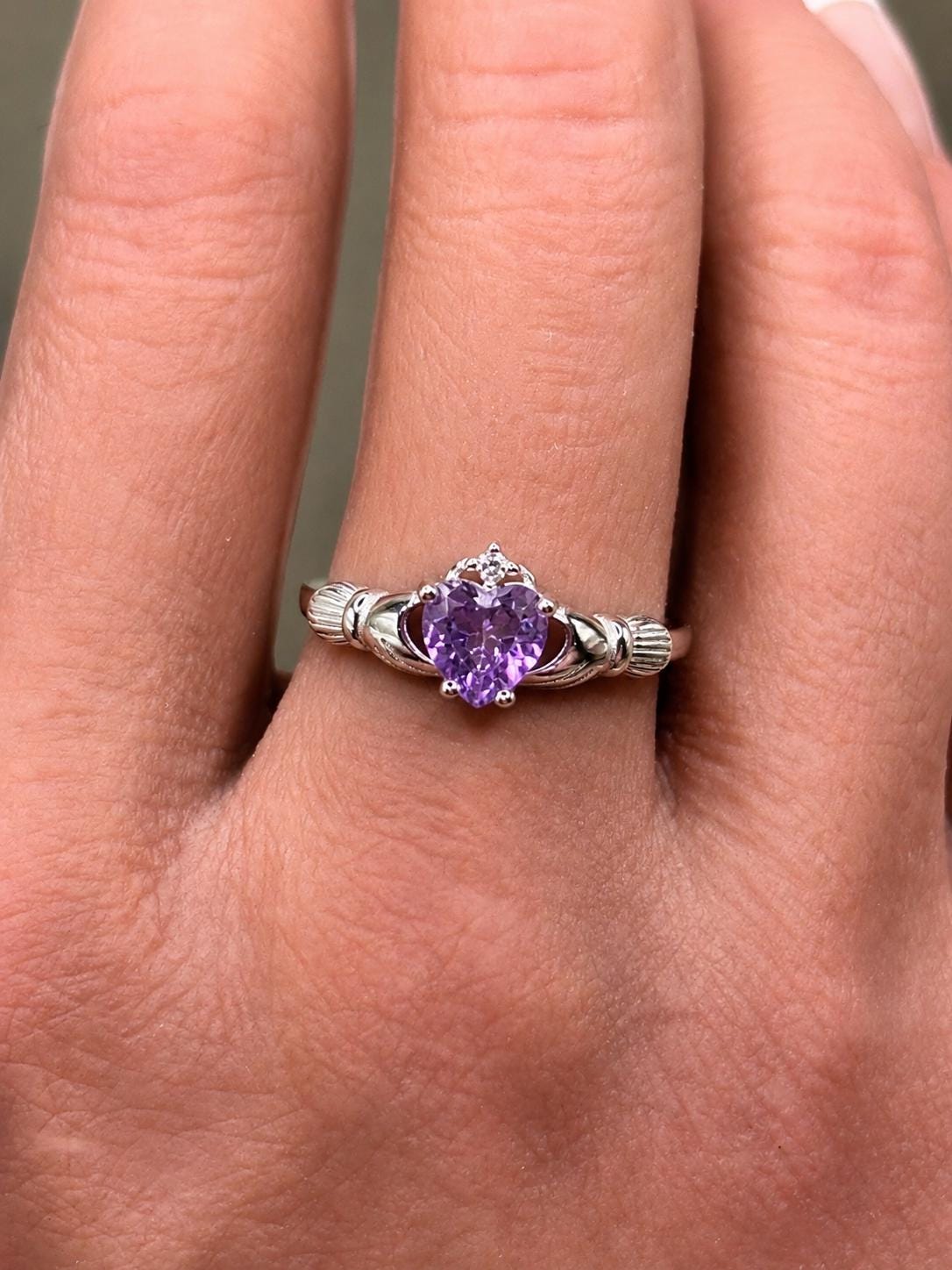 Vintage Heart Ring in 925 Sterling Silver, Heart CZ Ring, Irish Claddagh Inspired Ring, Promise Ring, Birthstone Ring for Her