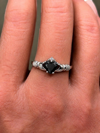 Vintage Heart Ring in 925 Sterling Silver, Heart CZ Ring, Irish Claddagh Inspired Ring, Promise Ring, Birthstone Ring for Her