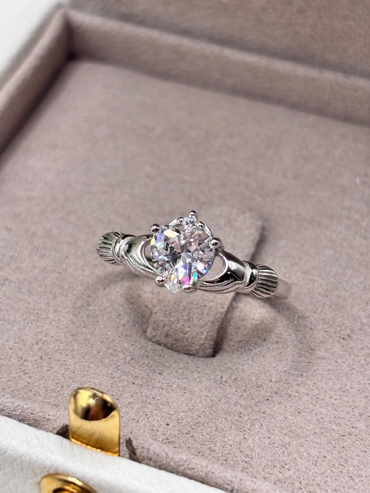 Vintage Heart Ring in 925 Sterling Silver, Heart CZ Ring, Irish Claddagh Inspired Ring, Promise Ring, Birthstone Ring for Her