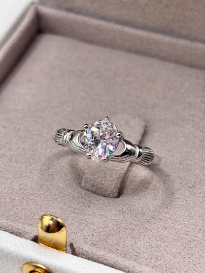 Vintage Heart Ring in 925 Sterling Silver, Heart CZ Ring, Irish Claddagh Inspired Ring, Promise Ring, Birthstone Ring for Her