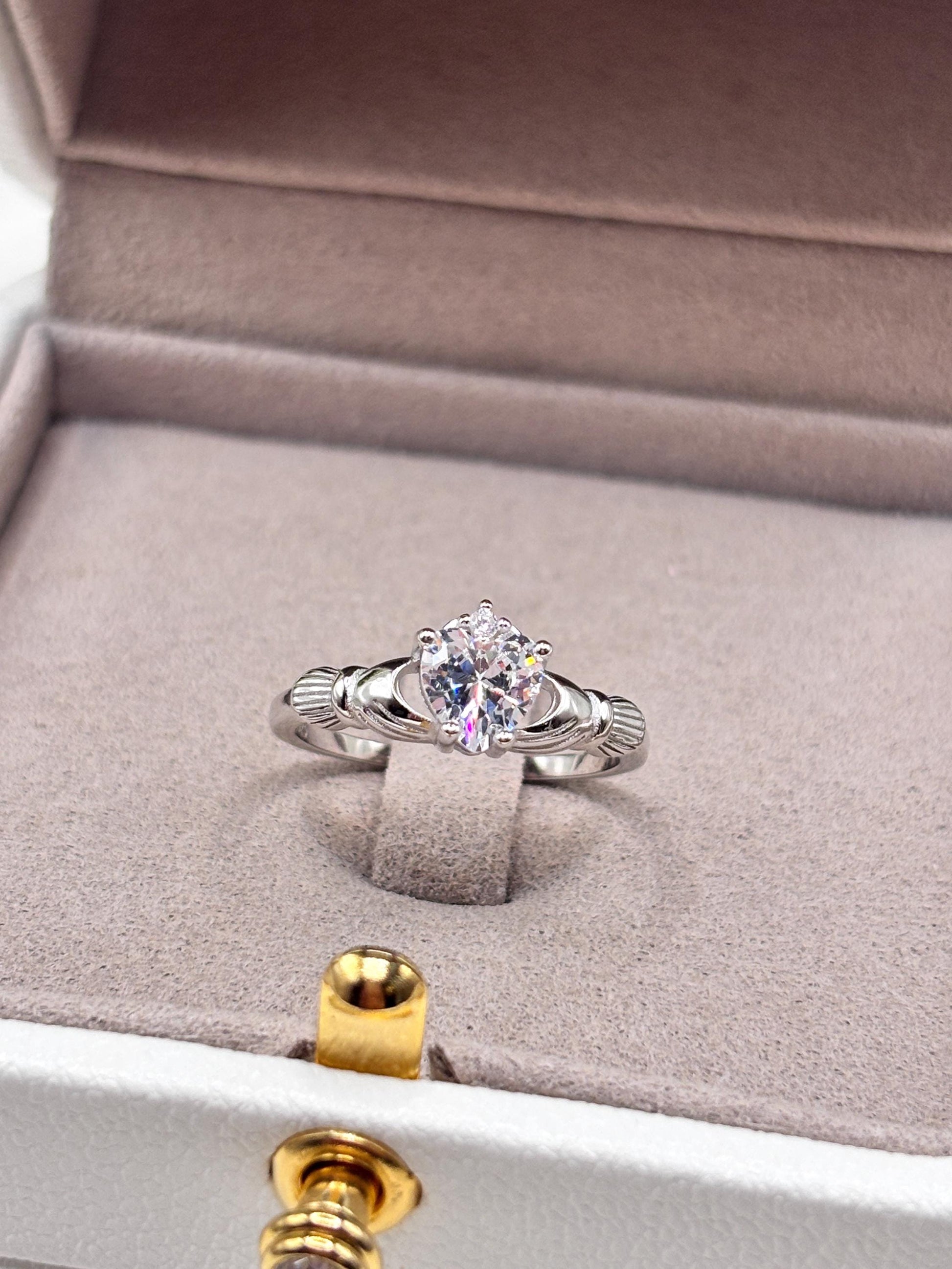 Vintage Heart Ring in 925 Sterling Silver, Heart CZ Ring, Irish Claddagh Inspired Ring, Promise Ring, Birthstone Ring for Her