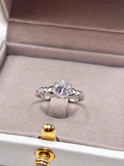 Vintage Heart Ring in 925 Sterling Silver, Heart CZ Ring, Irish Claddagh Inspired Ring, Promise Ring, Birthstone Ring for Her