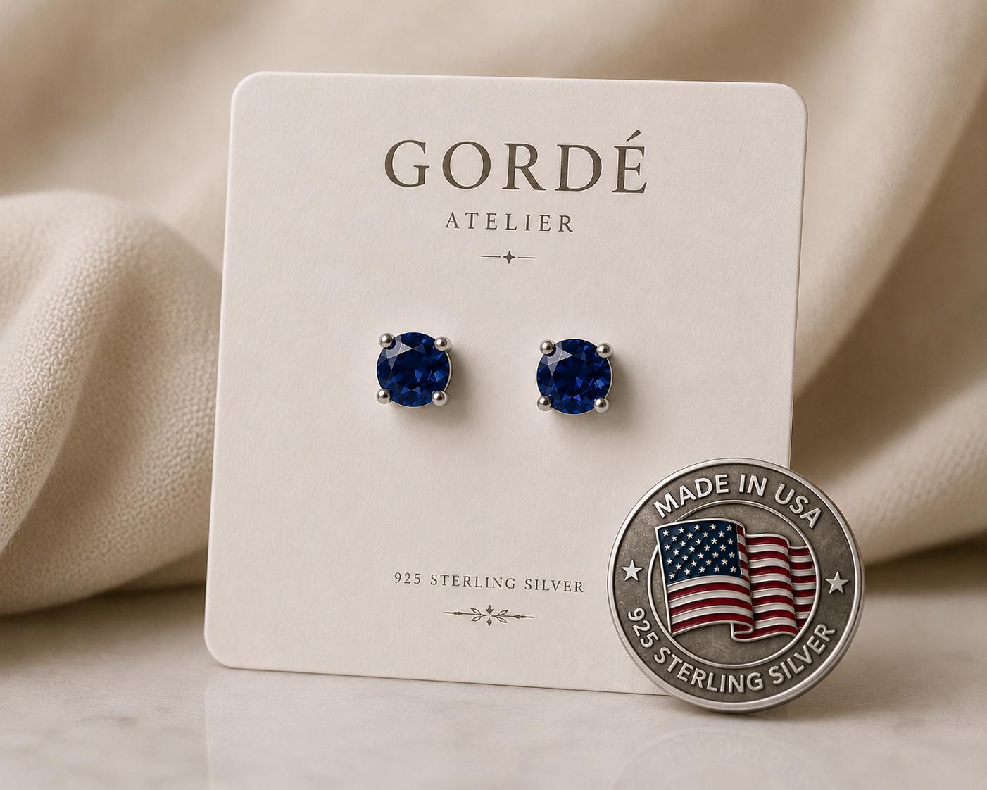 Blue Sapphire CZ Stud Earrings, 925 Sterling Silver Earrings, Sapphire Studs, Simulated Sapphire Jewelry, Minimalist Earrings Gift for Her