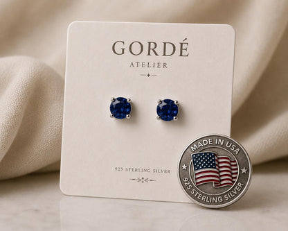 Blue Sapphire CZ Stud Earrings, 925 Sterling Silver Earrings, Sapphire Studs, Simulated Sapphire Jewelry, Minimalist Earrings Gift for Her