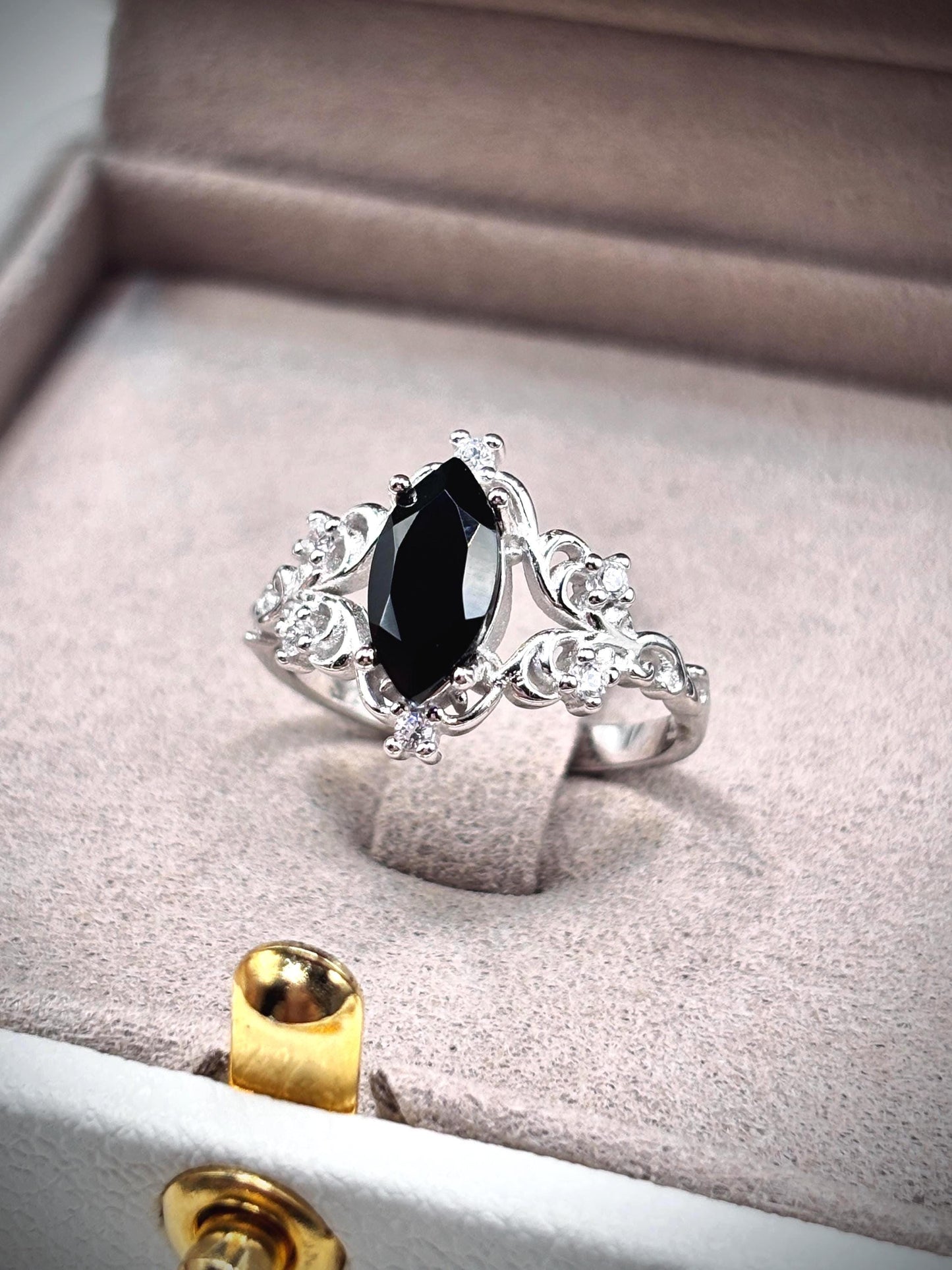 Handmade Black Onyx Ring 925 Sterling Silver, Marquise Cut Gothic Ring, Vintage Engagement Ring, Art Deco Statement Ring for Women