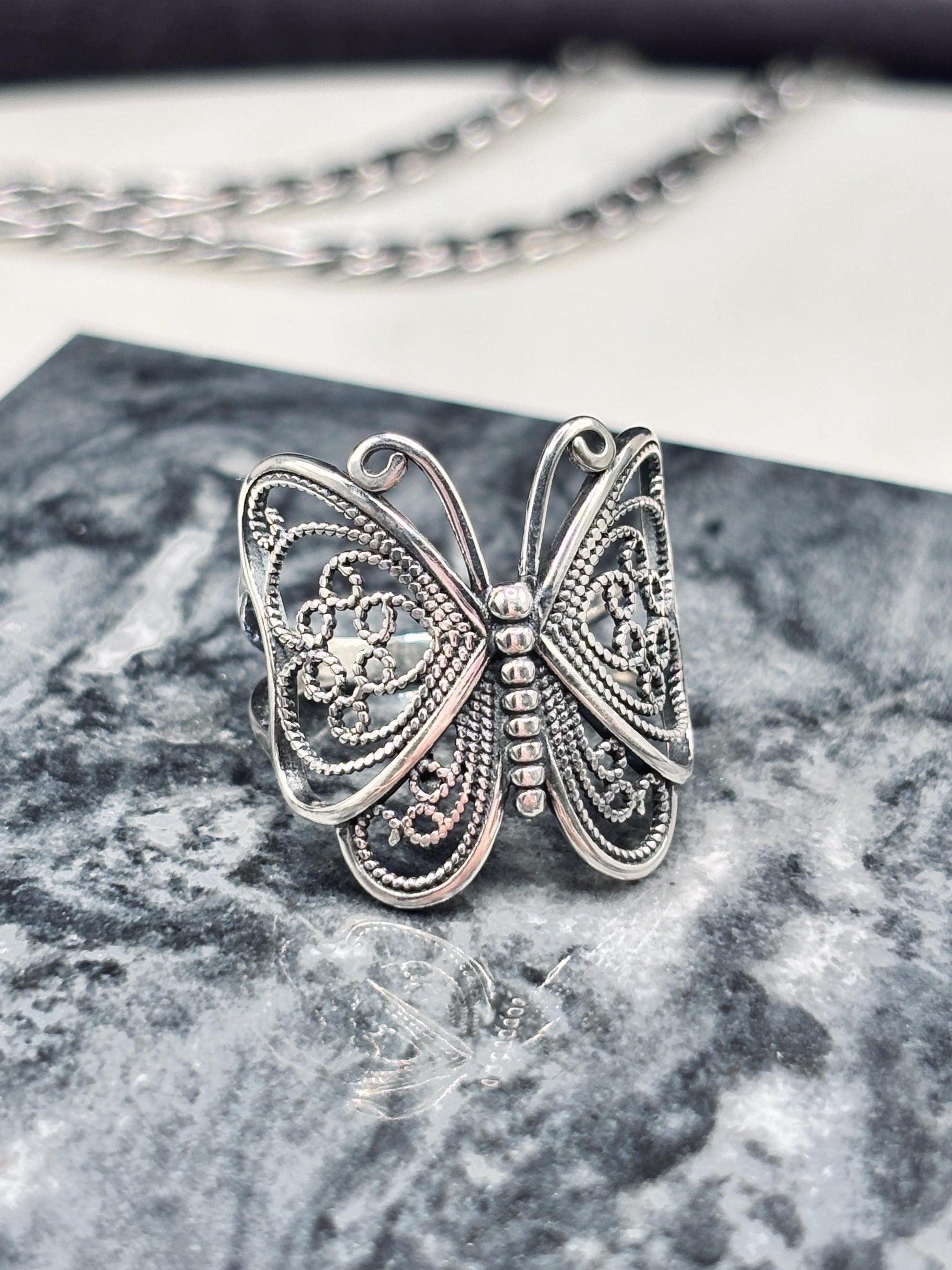 Handmade 925 Sterling Silver Butterfly Ring, Vintage Filigree Ring, Statement Butterfly Jewelry, Nature Inspired Ring, Gift for Her