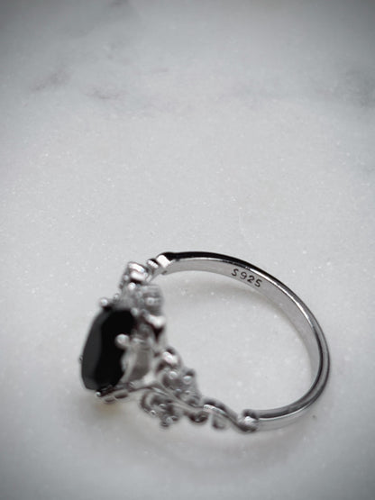 Handmade Black Onyx Ring 925 Sterling Silver, Marquise Cut Gothic Ring, Vintage Engagement Ring, Art Deco Statement Ring for Women