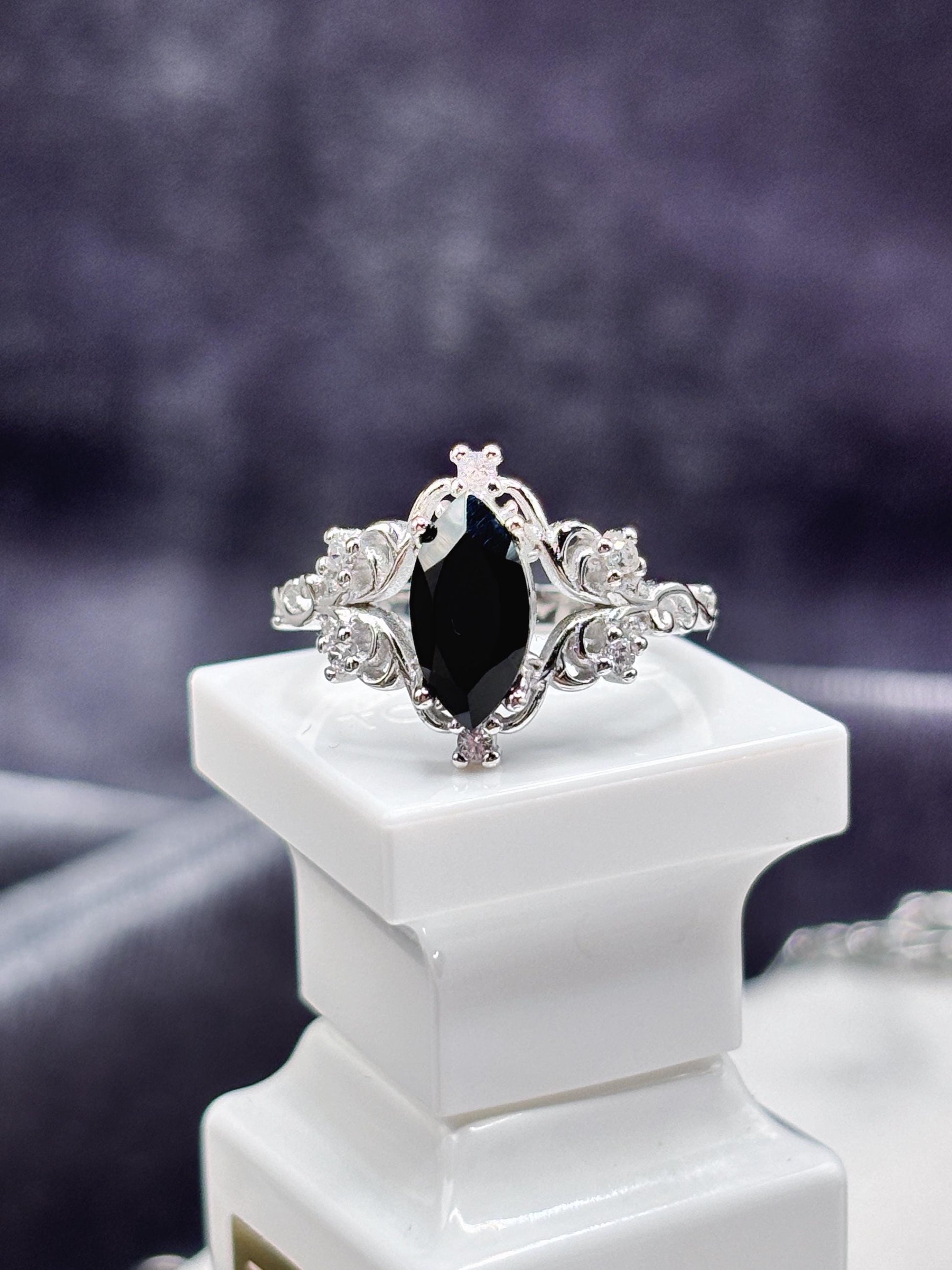 Handmade Black Onyx Ring 925 Sterling Silver, Marquise Cut Gothic Ring, Vintage Engagement Ring, Art Deco Statement Ring for Women