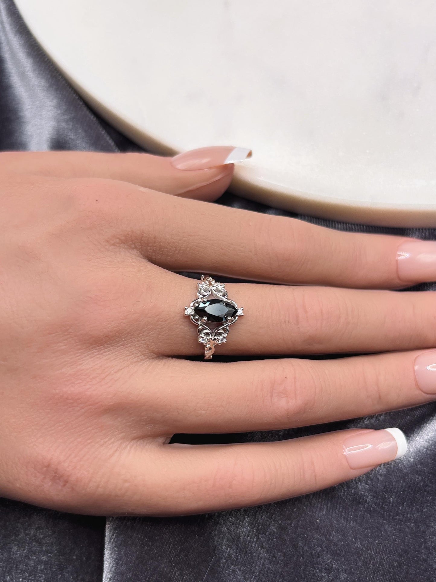 Handmade Black Onyx Ring 925 Sterling Silver, Marquise Cut Gothic Ring, Vintage Engagement Ring, Art Deco Statement Ring for Women