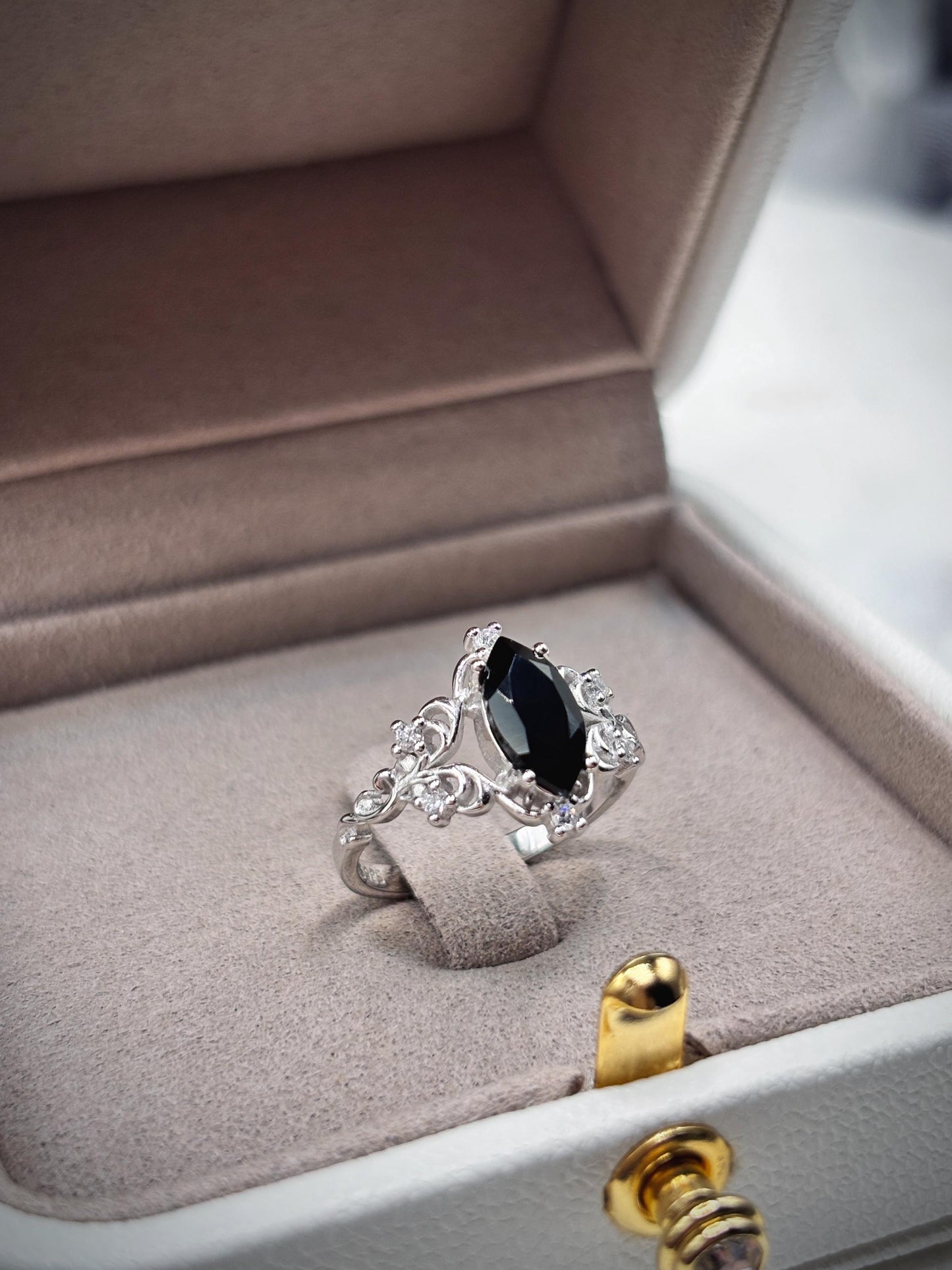 Handmade Black Onyx Ring 925 Sterling Silver, Marquise Cut Gothic Ring, Vintage Engagement Ring, Art Deco Statement Ring for Women