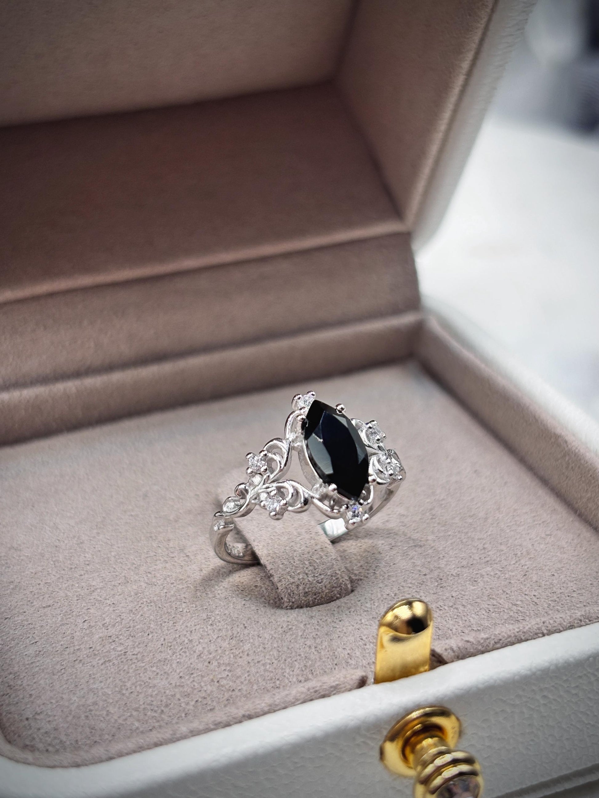 Handmade Black Onyx Ring 925 Sterling Silver, Marquise Cut Gothic Ring, Vintage Engagement Ring, Art Deco Statement Ring for Women