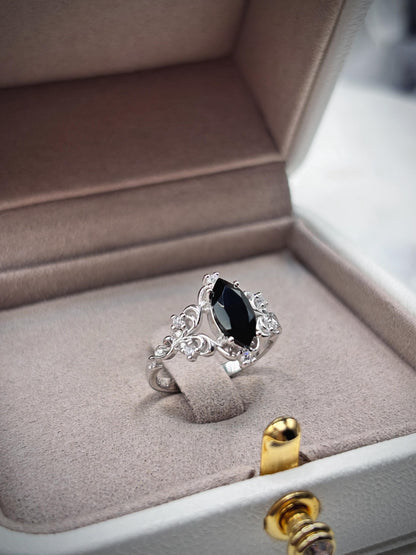 Handmade Black Onyx Ring 925 Sterling Silver, Marquise Cut Gothic Ring, Vintage Engagement Ring, Art Deco Statement Ring for Women