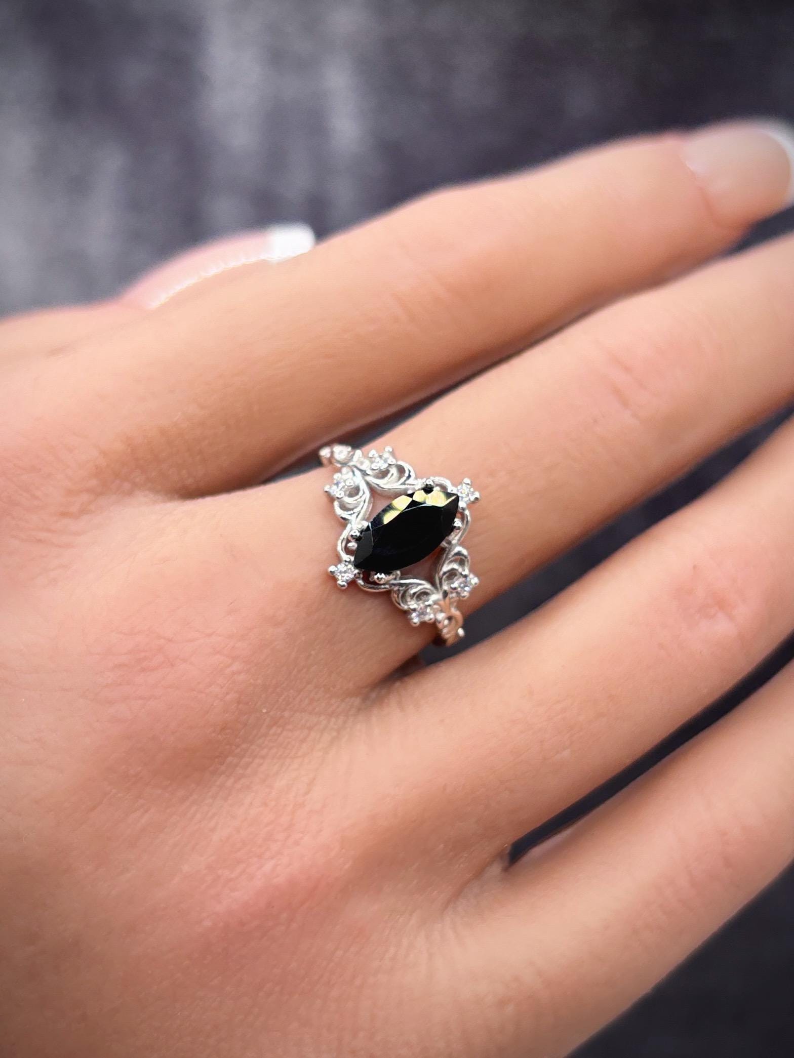 Handmade Black Onyx Ring 925 Sterling Silver, Marquise Cut Gothic Ring, Vintage Engagement Ring, Art Deco Statement Ring for Women