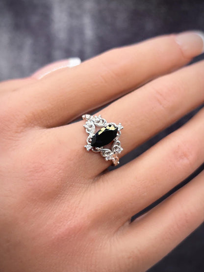 Handmade Black Onyx Ring 925 Sterling Silver, Marquise Cut Gothic Ring, Vintage Engagement Ring, Art Deco Statement Ring for Women