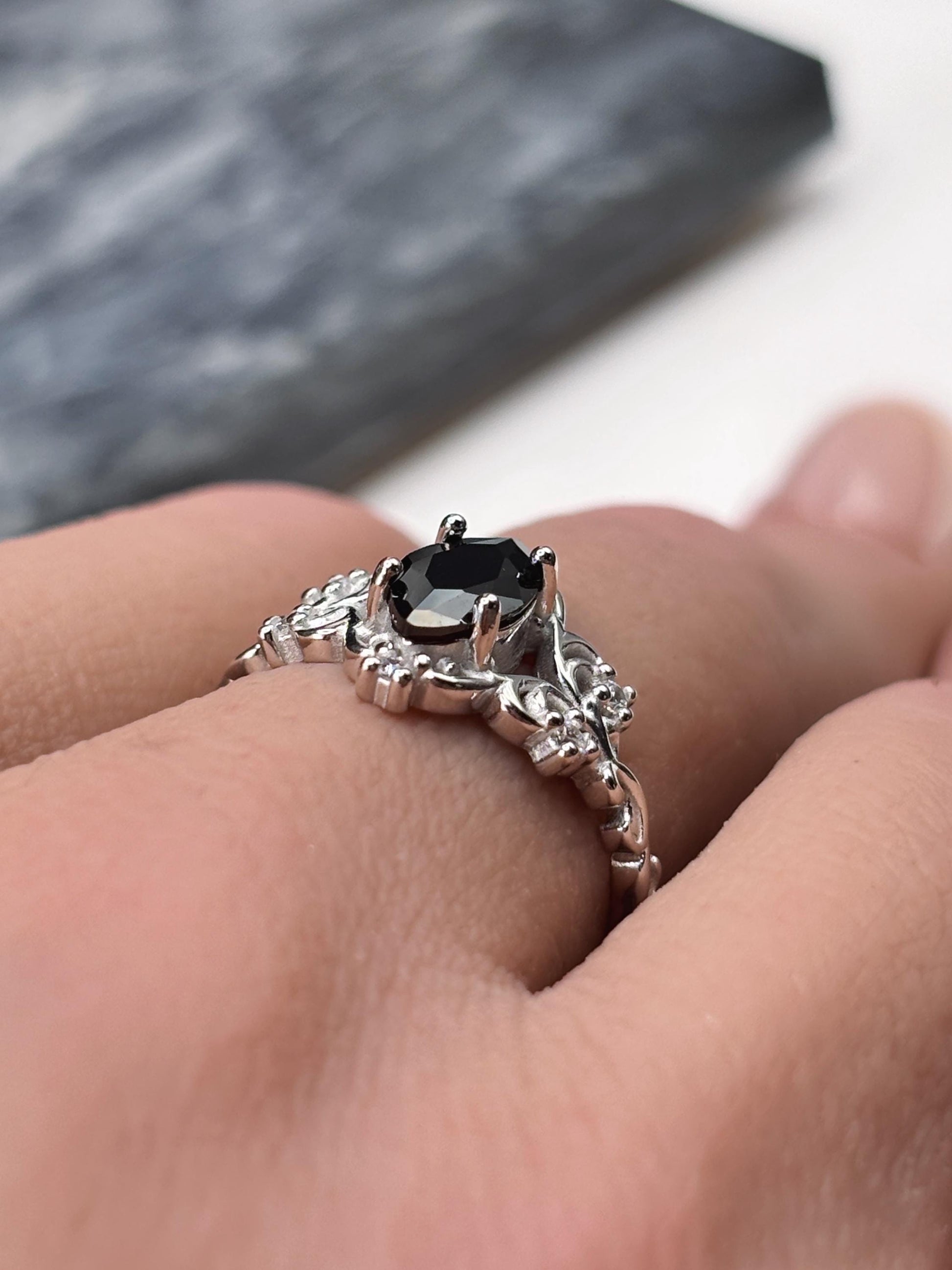 Handmade Black Onyx Ring 925 Sterling Silver, Marquise Cut Gothic Ring, Vintage Engagement Ring, Art Deco Statement Ring for Women