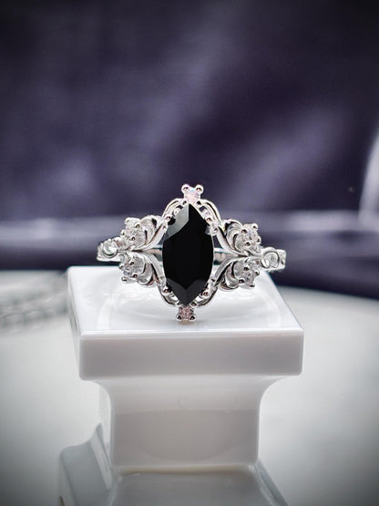 Handmade Black Onyx Ring 925 Sterling Silver, Marquise Cut Gothic Ring, Vintage Engagement Ring, Art Deco Statement Ring for Women
