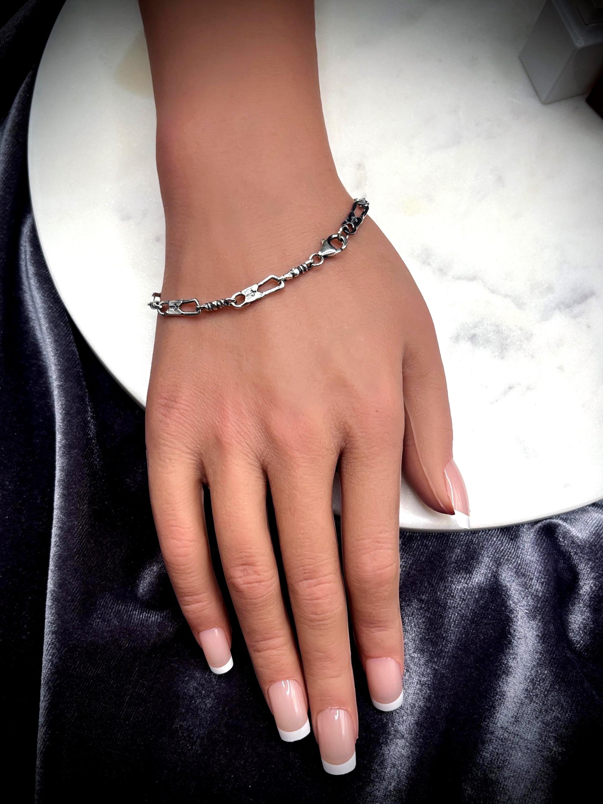925 Sterling Silver Fisherman Bracelet, Fishers of Men Jewelry, Christian Bracelet, Symbolic Faith Bracelet, Vintage Silver Chain